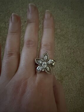 Francesca's Collections Silver Floral Crystal Ring